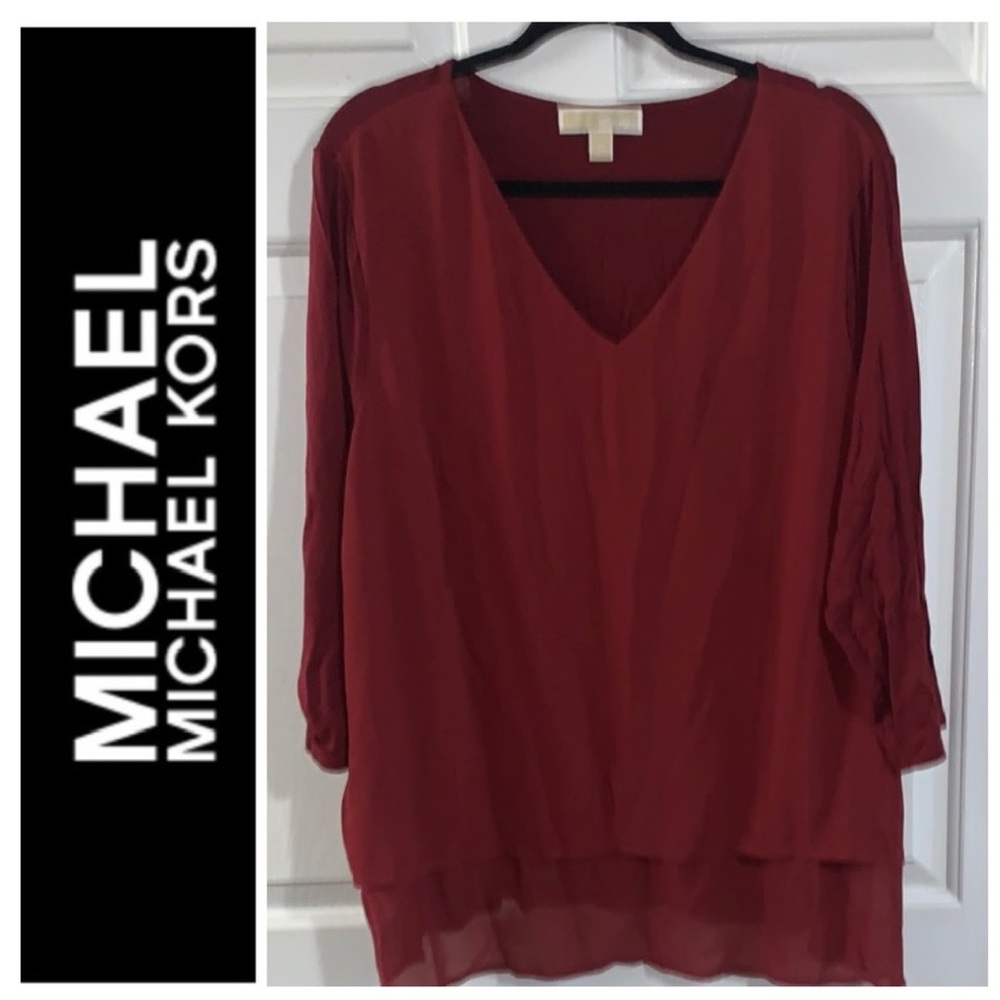 🎄 MICHAEL KORS Red V-Neck Blouse 2X